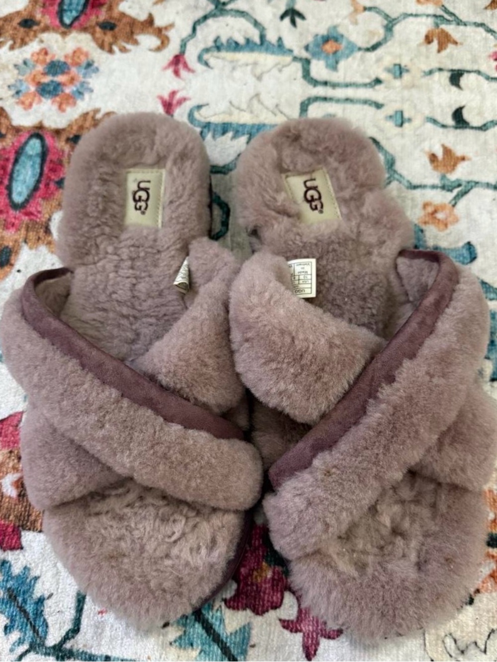 UGG Abela Dusk Fluff Slippers Mauve Dusty Rose Women’s Size 10